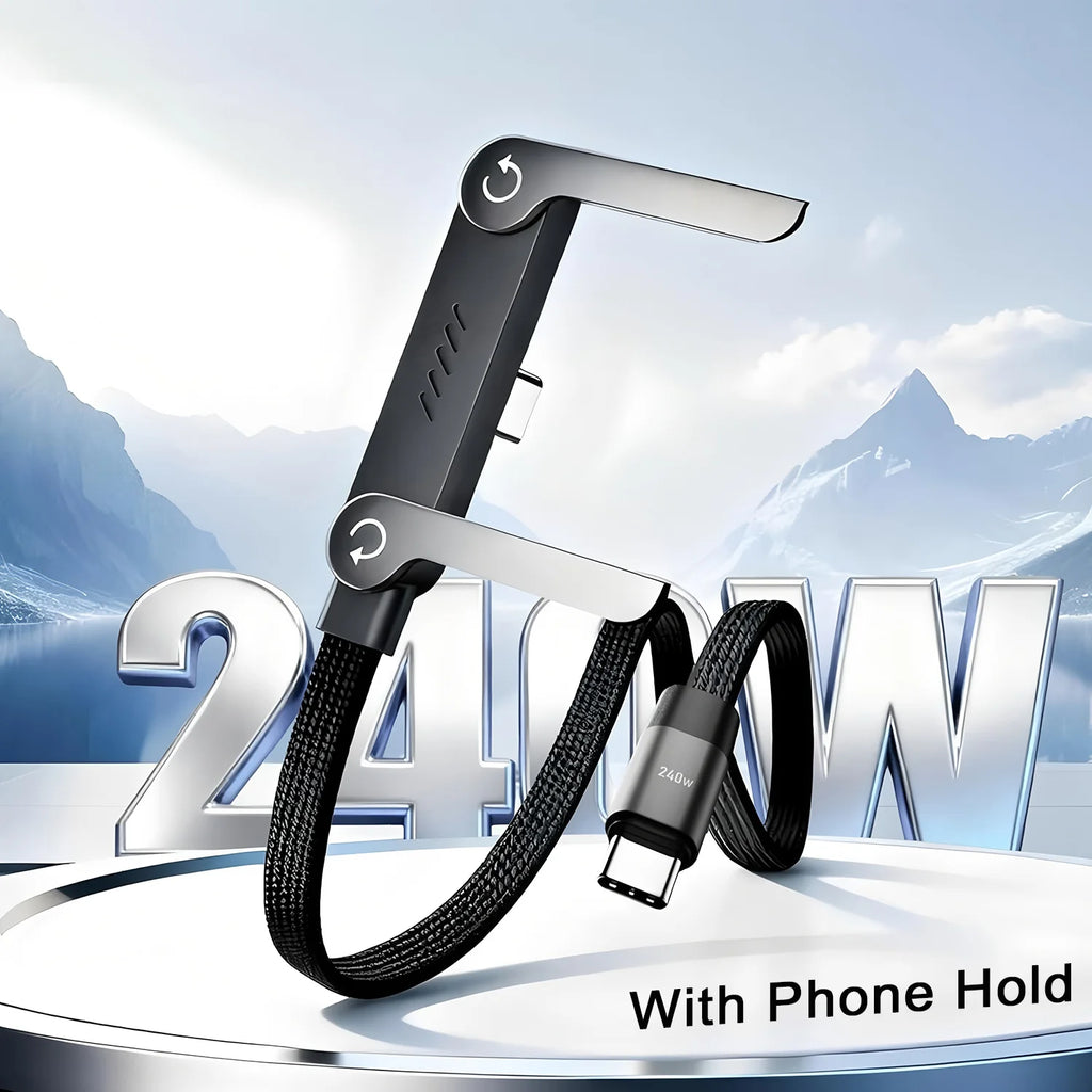 Cabo Tipo C - 2 em 1 (suporte dobrável para celular e carregamento rápido de 240 W)