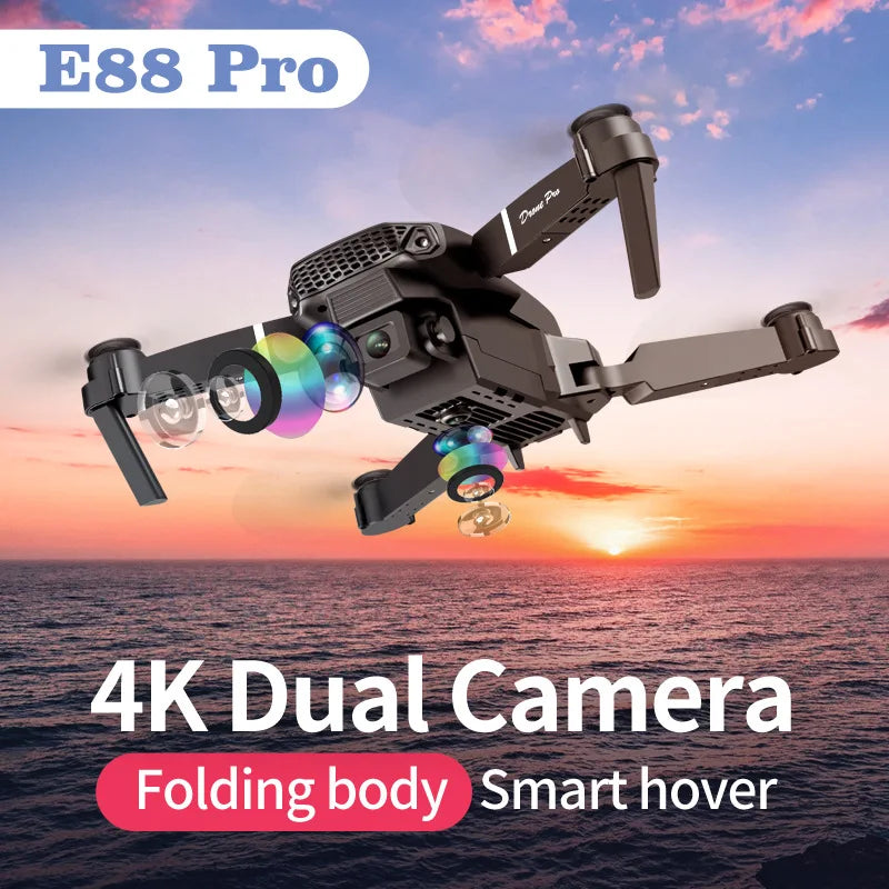 Drone E88pro Profissional com Fluxo Óptico, Câmera Dupla 4K